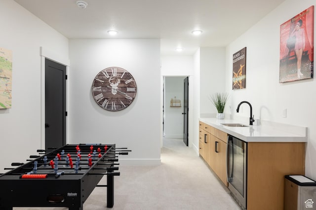6592 Purple Poppy Ln Unit 117, Park City, UT 84098 - recreation room featuring a sink, wine cooler, light carpet, baseboards, and recessed lighting