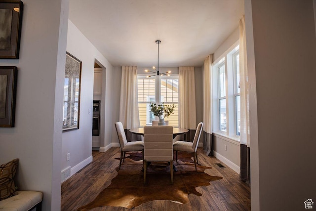 0, St. George, UT 84790 - dining room with a chandelier, baseboards, dark wood-style flooring, and healthy amount of natural light