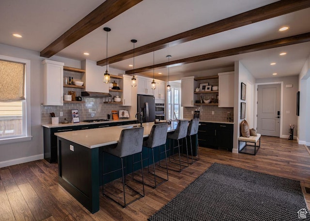 0, St. George, UT 84790 - kitchen with open shelves, refrigerator with ice dispenser, baseboards, white cabinets, and light countertops