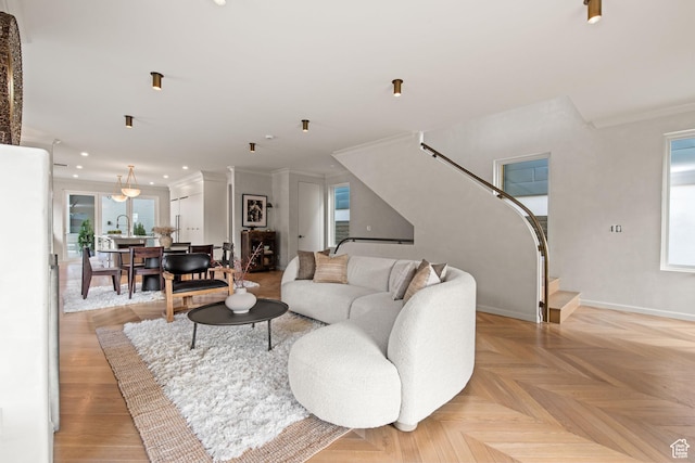520 N H St E, Salt Lake City, UT 84103 - living room featuring crown molding, recessed lighting, and baseboards