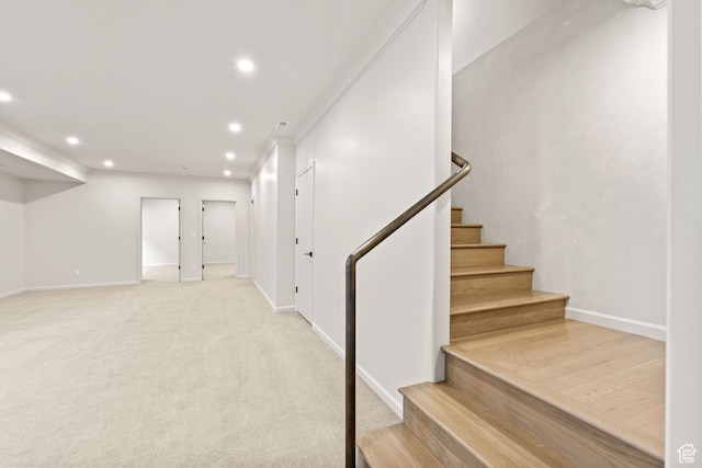 520 N H St E, Salt Lake City, UT 84103 - below grade area featuring recessed lighting, baseboards, stairway, and carpet floors
