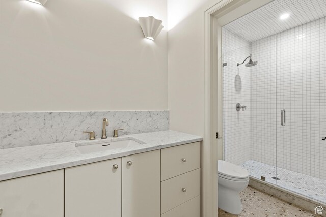 520 N H St E, Salt Lake City, UT 84103 - bathroom with a shower stall, toilet, vanity, and recessed lighting