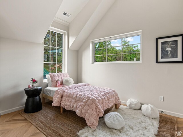 520 N H St E, Salt Lake City, UT 84103 - bedroom featuring lofted ceiling and baseboards