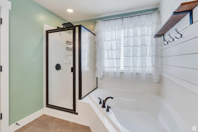 488 E Acord Way, Heber City, UT 84032 - bathroom featuring a shower stall, a bath, tile patterned flooring, baseboards, and recessed lighting
