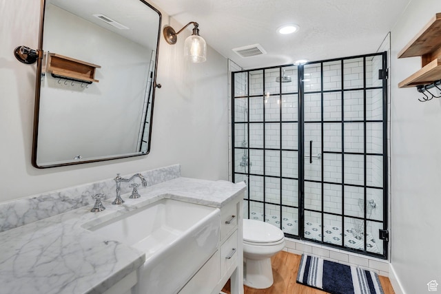 488 E Acord Way, Heber City, UT 84032 - full bath featuring a shower stall, toilet, vanity, and wood finished floors