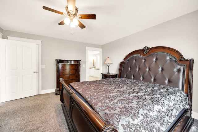 304 N 1000 E, Hyde Park, UT 84318 - bedroom featuring carpet floors, baseboards, ceiling fan, and ensuite bathroom