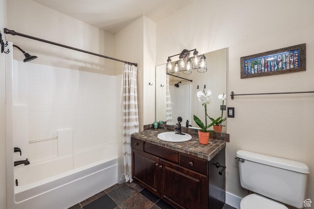 8430 Gambel Dr Unit Q23, Park City, UT 84098 - bathroom with shower / bath combination with curtain, toilet, vanity, and stone finish floors