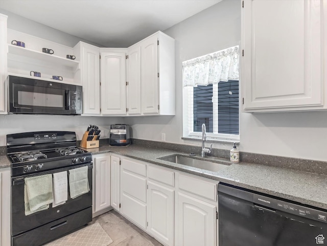 223 E 200 N, Ephraim, UT 84627 - kitchen featuring black appliances, a sink, white cabinetry, and open shelves