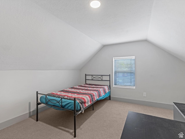 223 E 200 N, Ephraim, UT 84627 - bedroom featuring carpet, lofted ceiling, a textured ceiling, and baseboards