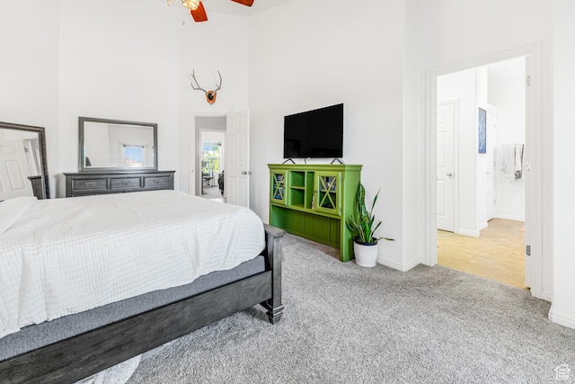 839 W Jordan Oaks Ct S, Sandy, UT 84070 - bedroom with carpet flooring, a towering ceiling, baseboards, and a ceiling fan