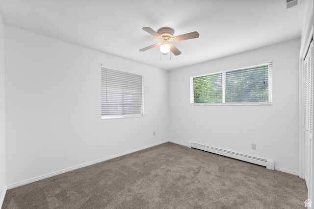 1173 N 350 W, Centerville, UT 84014 - empty room with a baseboard radiator, ceiling fan, carpet, and baseboards