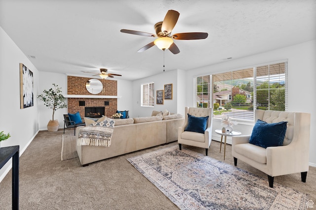 1173 N 350 W, Centerville, UT 84014 - carpeted living room featuring ceiling fan, a fireplace, and baseboards