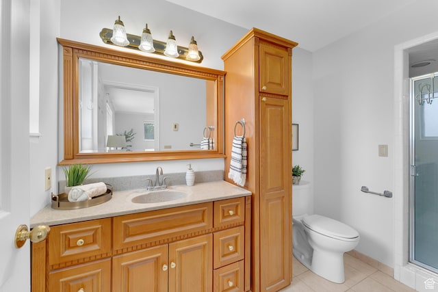 1173 N 350 W, Centerville, UT 84014 - bathroom featuring vanity, tile patterned flooring, toilet, and a shower stall