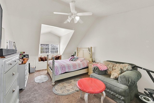 1427 S Blossom Ln, Ogden, UT 84404 - bedroom with vaulted ceiling, carpet floors, and ceiling fan