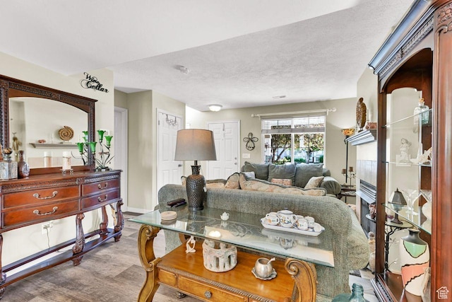1427 S Blossom Ln, Ogden, UT 84404 - living area with a textured ceiling, baseboards, and wood finished floors