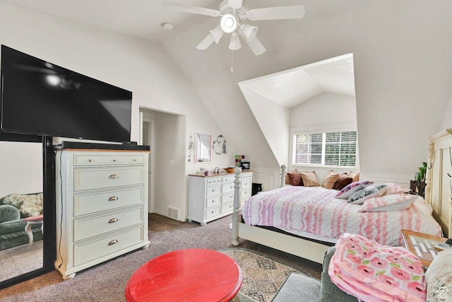 1427 S Blossom Ln, Ogden, UT 84404 - bedroom featuring lofted ceiling, carpet, and ceiling fan