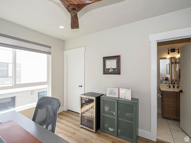 423 E 2100 S Unit 204, Salt Lake City, UT 84115 - home office with baseboards, beverage cooler, recessed lighting, and bar