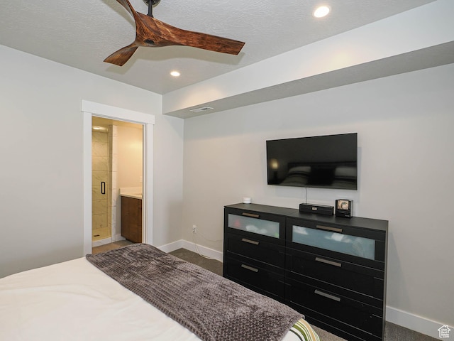 423 E 2100 S Unit 204, Salt Lake City, UT 84115 - bedroom featuring carpet, baseboards, recessed lighting, ensuite bathroom, and a ceiling fan
