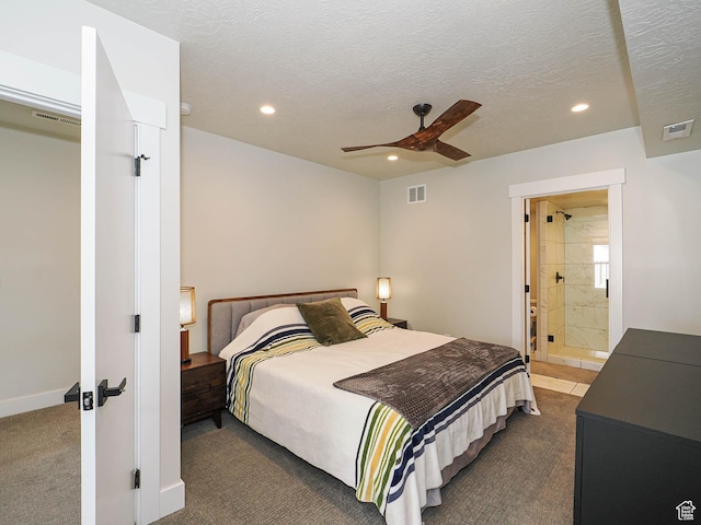 423 E 2100 S Unit 204, Salt Lake City, UT 84115 - bedroom with recessed lighting, dark colored carpet, ceiling fan, ensuite bath, and a textured ceiling