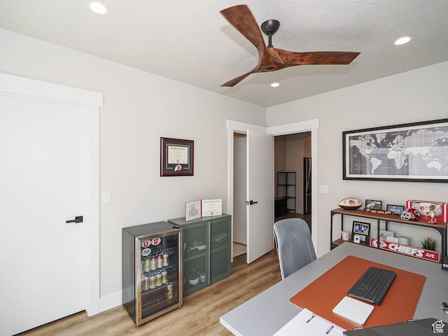 423 E 2100 S Unit 204, Salt Lake City, UT 84115 - home office featuring light wood-type flooring, recessed lighting, a ceiling fan, and wine cooler