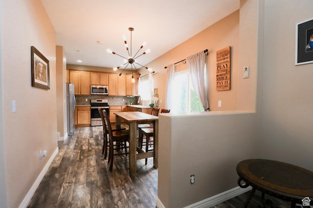 6466 W 8375 S, West Jordan, UT 84081 - dining area with a chandelier, dark wood finished floors, baseboards, and recessed lighting