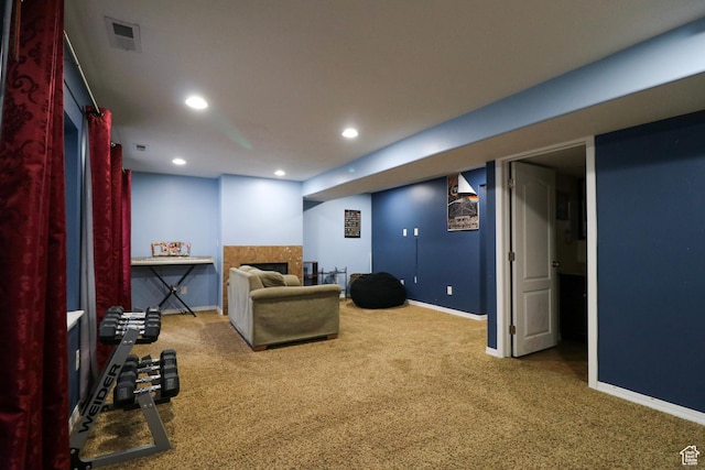 6466 W 8375 S, West Jordan, UT 84081 - carpeted living area featuring baseboards, recessed lighting, and a fireplace