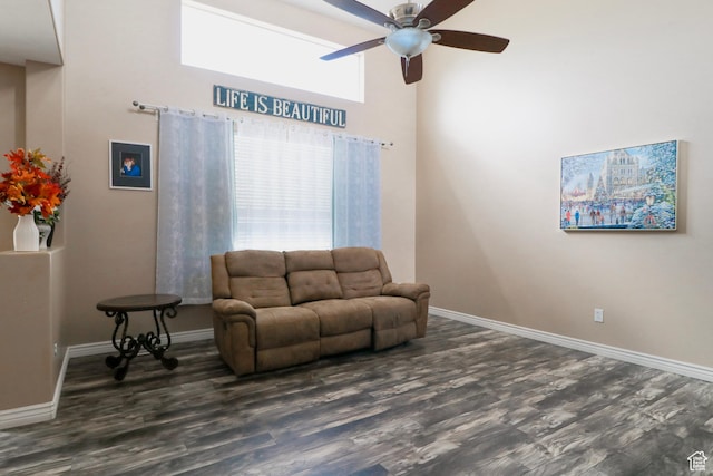6466 W 8375 S, West Jordan, UT 84081 - sitting room featuring ceiling fan, wood finished floors, baseboards, and a high ceiling