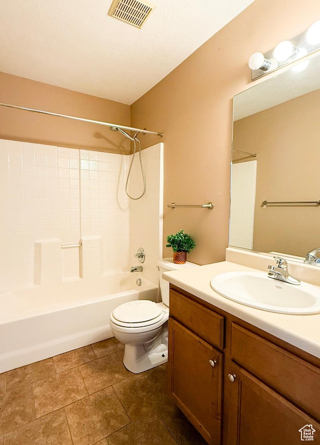6466 W 8375 S, West Jordan, UT 84081 - bathroom featuring toilet, vanity, shower / bath combination, and tile patterned floors