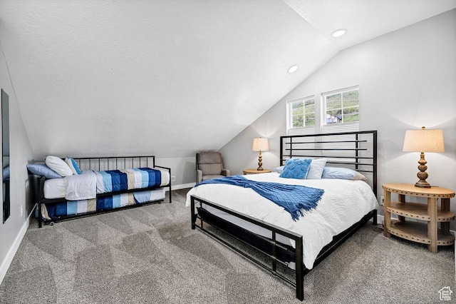 670 N Lake Sight Dr, Garden City, UT 84028 - bedroom featuring carpet flooring, vaulted ceiling, recessed lighting, and baseboards