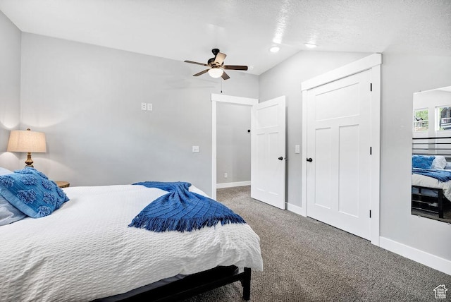 670 N Lake Sight Dr, Garden City, UT 84028 - bedroom featuring carpet floors, vaulted ceiling, baseboards, a ceiling fan, and a closet