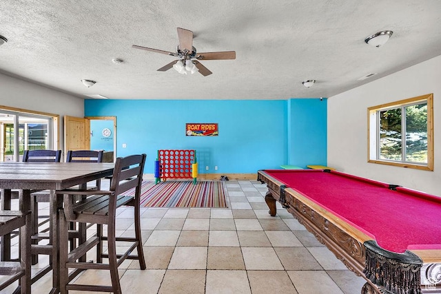 670 N Lake Sight Dr, Garden City, UT 84028 - game room featuring ceiling fan, a textured ceiling, pool table, and light tile patterned flooring