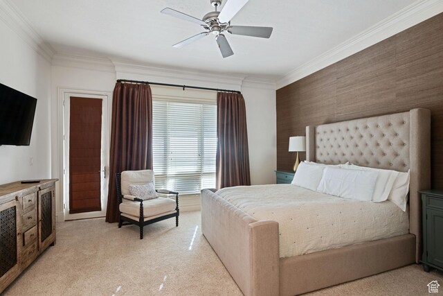 281 N Almond St W, Salt Lake City, UT 84103 - bedroom with ornamental molding, light colored carpet, and a ceiling fan