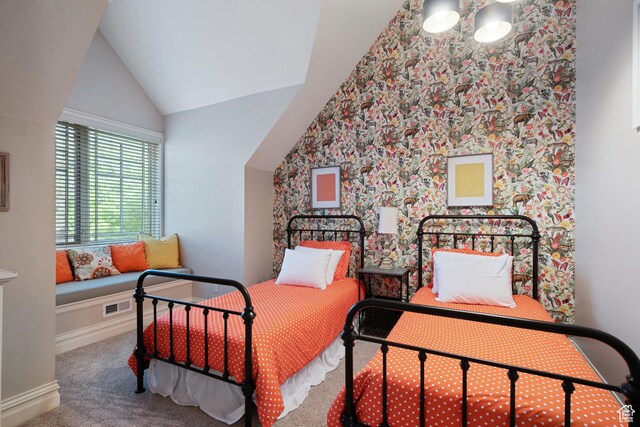 281 N Almond St W, Salt Lake City, UT 84103 - bedroom featuring vaulted ceiling, baseboards, and carpet flooring