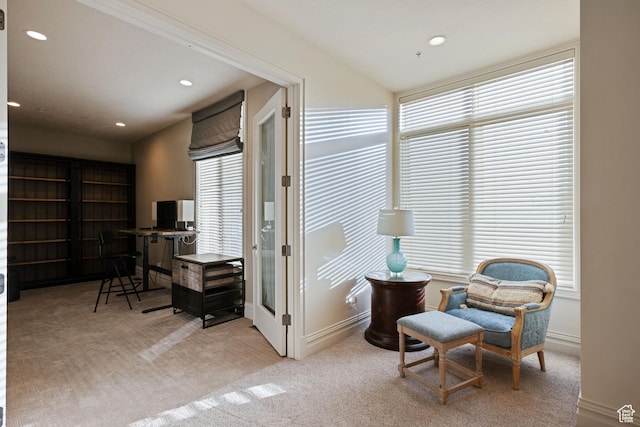 281 N Almond St W, Salt Lake City, UT 84103 - sitting room featuring an office area, carpet flooring, recessed lighting, and baseboards
