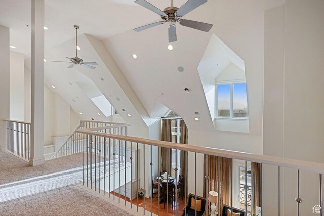 281 N Almond St W, Salt Lake City, UT 84103 - corridor featuring high vaulted ceiling, an upstairs landing, a skylight, and recessed lighting