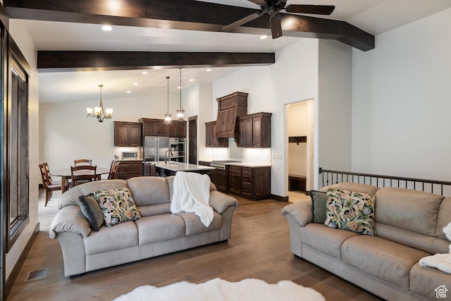 1765 E Kings Peak Cir Unit Cp-21, Heber City, UT 84032 - living area with a ceiling fan, a chandelier, wood finished floors, and recessed lighting