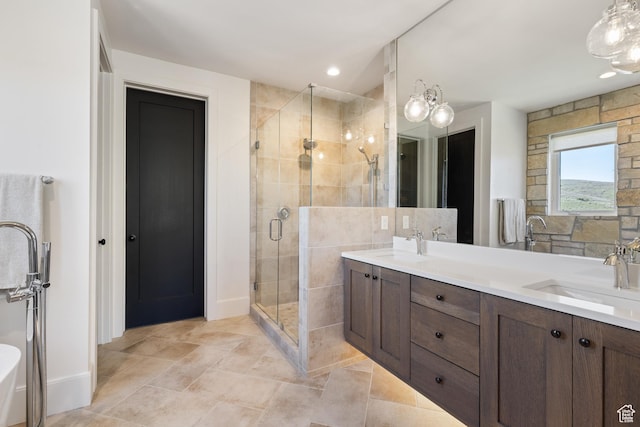 13200 N Alexis Dr, Heber City, UT 84032 - full bathroom with a stall shower, double vanity, and baseboards