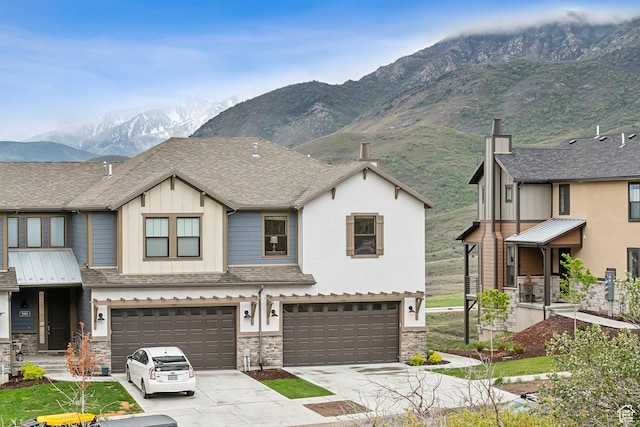 5991 Westridge Rd, Heber City, UT 84032 - multi unit property with a mountain view, concrete driveway, stone siding, a garage, and board and batten siding
