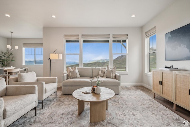 5991 Westridge Rd, Heber City, UT 84032 - living area with wood finished floors, baseboards, and recessed lighting