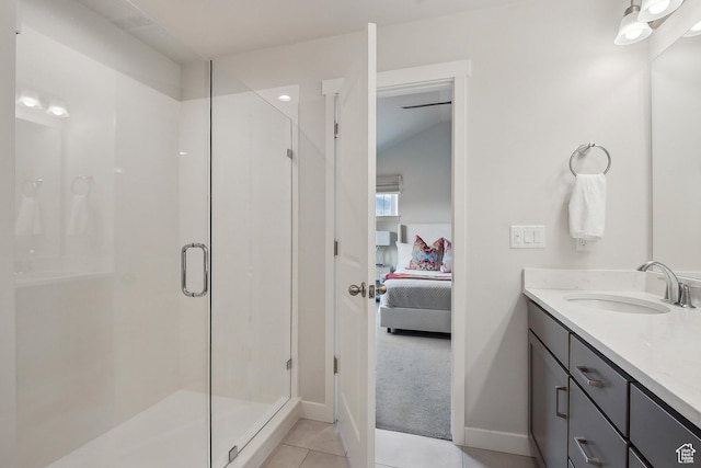 5991 Westridge Rd, Heber City, UT 84032 - ensuite bathroom featuring baseboards, tile patterned floors, a shower stall, and vanity