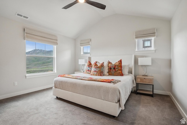 5991 Westridge Rd, Heber City, UT 84032 - carpeted bedroom featuring vaulted ceiling, baseboards, and ceiling fan