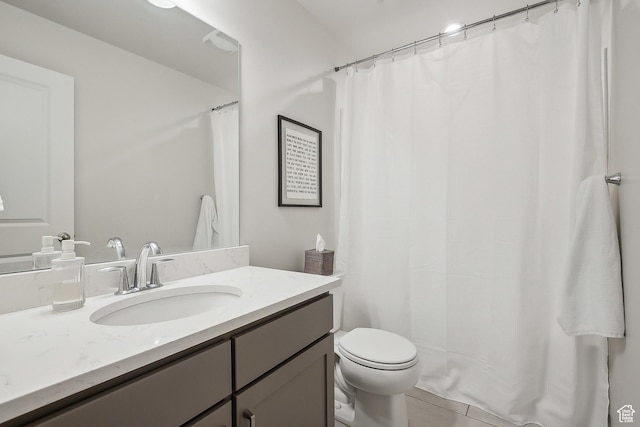 5991 Westridge Rd, Heber City, UT 84032 - bathroom featuring toilet, vanity, tile patterned floors, and a shower with curtain