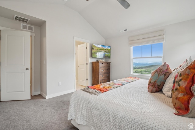 5991 Westridge Rd, Heber City, UT 84032 - carpeted bedroom with lofted ceiling, baseboards, and ceiling fan