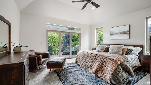 740 S Oak Dr, Woodland Hills, UT 84653 - carpeted bedroom with access to exterior, multiple windows, and a ceiling fan