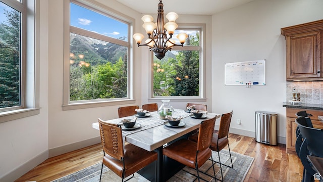 740 S Oak Dr, Woodland Hills, UT 84653 - dining room with a chandelier, light wood-style floors, and baseboards