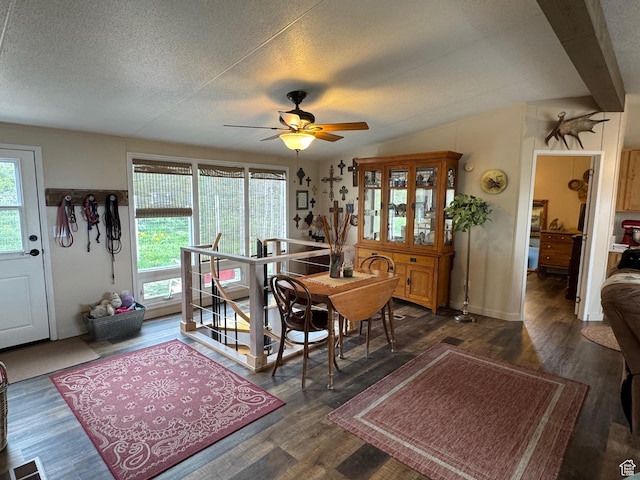 46 Alder Ct Unit 638, Fish Haven, ID 83287 - dining space with dark wood finished floors, ceiling fan, a textured ceiling, and lofted ceiling