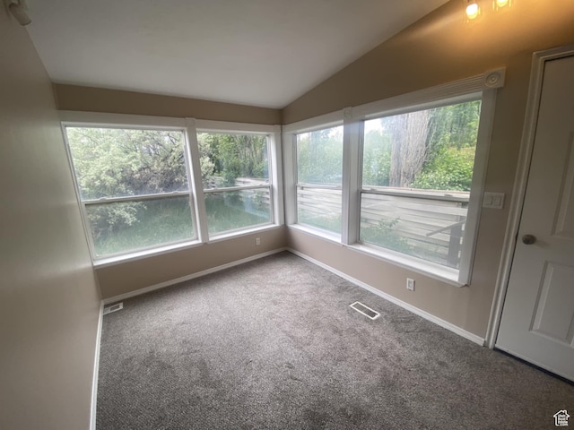 43 E 300 N, Duchesne, UT 84021 - unfurnished sunroom featuring vaulted ceiling, plenty of natural light, baseboards, and carpet flooring