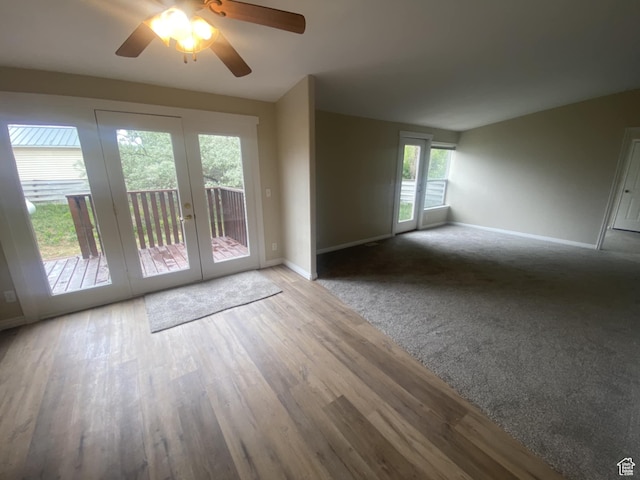 43 E 300 N, Duchesne, UT 84021 - empty room with french doors, baseboards, ceiling fan, and wood finished floors