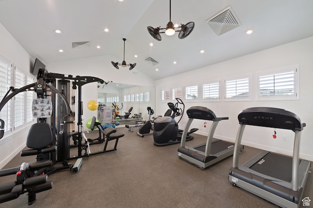 3564 W Haven Hollow Dr S, South Jordan, UT 84095 - workout area with vaulted ceiling, healthy amount of natural light, and recessed lighting