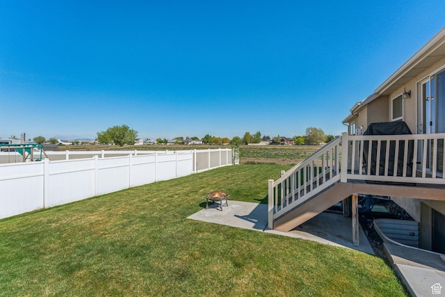 1044 S 1775 W, Syracuse, UT 84075 - view of yard with a fire pit, a patio, a wooden deck, and stairway